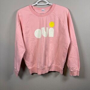 Clare V Anthropologie Oui Pink Crewneck Graphic Pullover Cotton Women's Size S